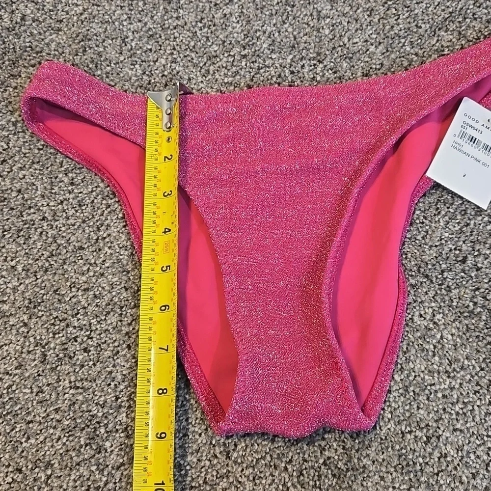 NWT Good American Women Hawaiian Pink Glitter Bikini Bottom Swim Sz 2/M